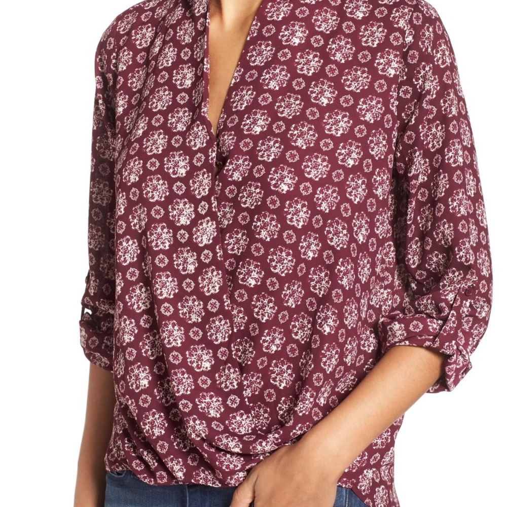 Anthropologie Burgundy Floral Blouse